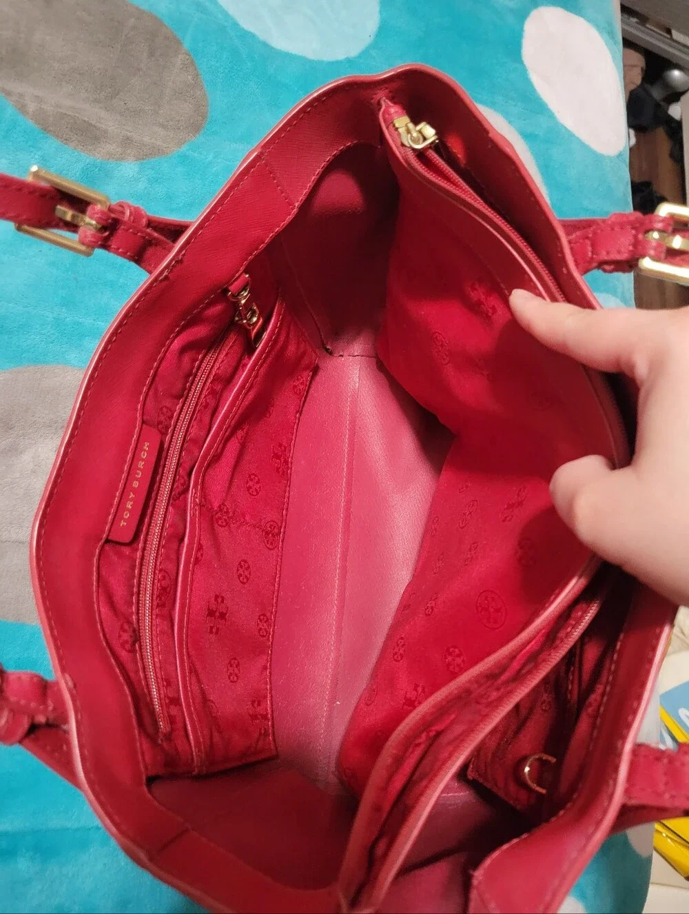 Tory Burch Red Tote Bag And Wallet